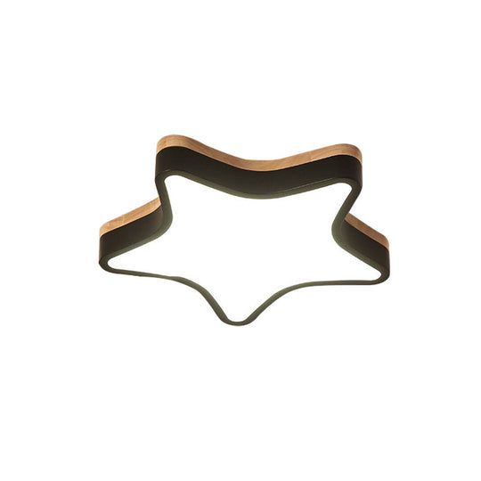 Nordic Nursing Room Star Flush Ceiling Lamp With Acrylic & Wood Panels: Slim Stylish Fixture