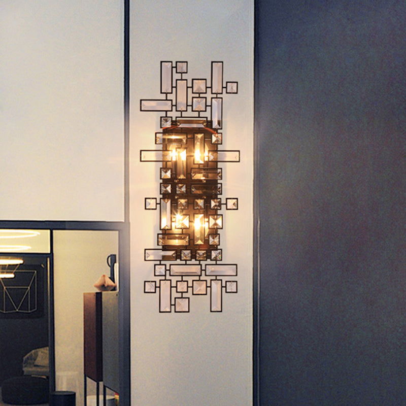 Modern Geometric Crystal Wall Light Fixture - 4-Light Sconce In Black For Bedroom