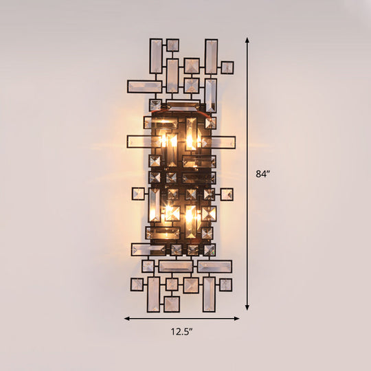 Modern Geometric Crystal Wall Light Fixture - 4-Light Sconce In Black For Bedroom