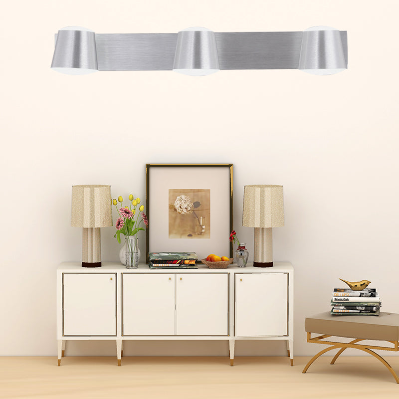 Simple Silver Wall Sconce With Tapered Design And Warm/White Light - 1/2/3 Heads 3 / Warm