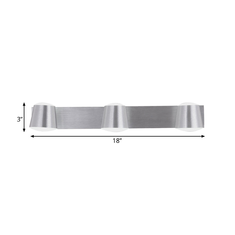 Simple Silver Wall Sconce With Tapered Design And Warm/White Light - 1/2/3 Heads