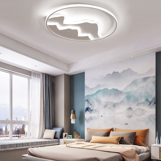 Modern Led Flushmount Ceiling Light In White - Acrylic Mountain Design For Living Room Or Hallway /