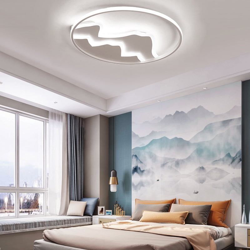 Modern Led Flushmount Ceiling Light In White - Acrylic Mountain Design For Living Room Or Hallway /