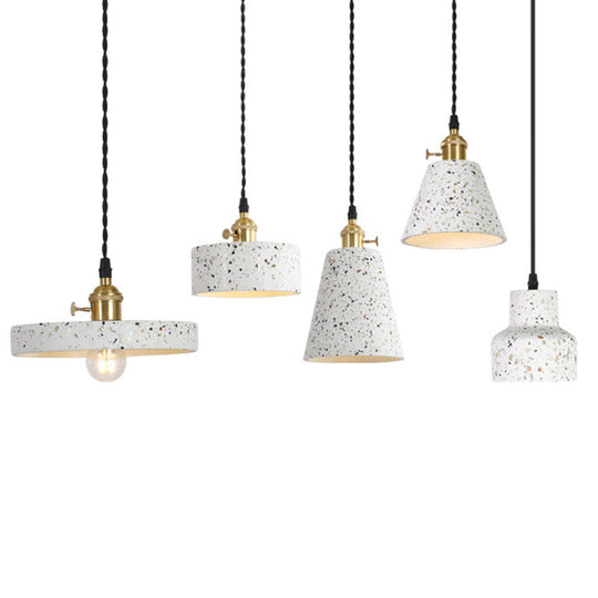 Nordic Hanging Pendant Light With Terrazzo Shade - White Disc/Cone/Cylinder Suspension Lighting