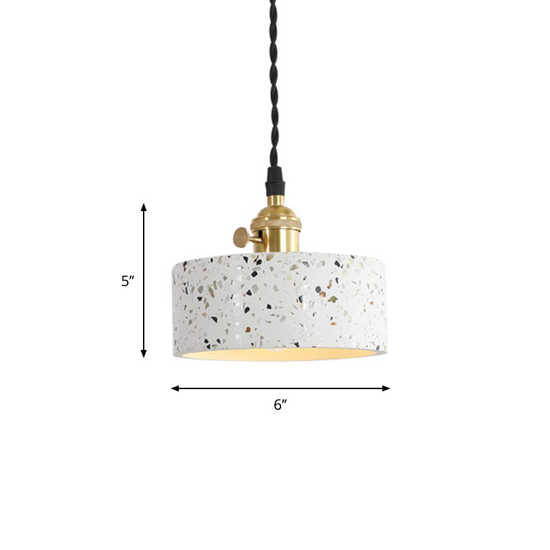 Nordic Hanging Pendant Light With Terrazzo Shade - White Disc/Cone/Cylinder Suspension Lighting