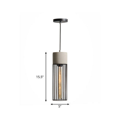 1 Light Suspension Lamp Loft Pendant With Iron Cage And Cement Top In Grey/Red