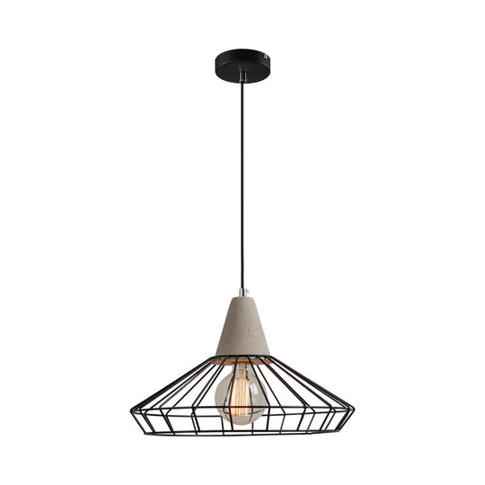 Industrial 1-Light Pendant Fixture With Cone/Cylinder/Triangle Iron Design In Black - Cement Socket