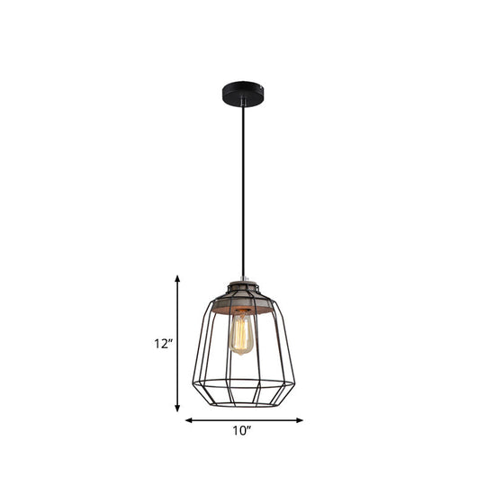 Industrial 1-Light Pendant Fixture With Cone/Cylinder/Triangle Iron Design In Black - Cement Socket