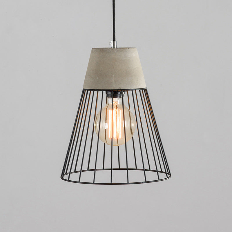 Industrial 1-Light Pendant Fixture With Cone/Cylinder/Triangle Iron Design In Black - Cement Socket