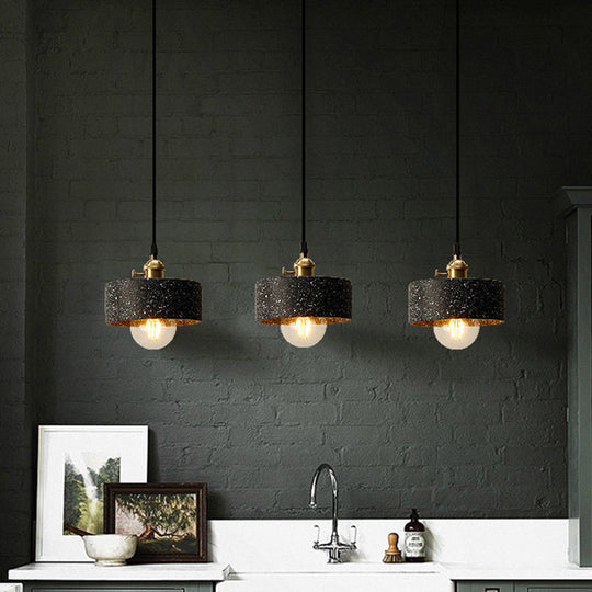 Nordic Black/Grey Pendant Hanging Light With Cement Shade And Rotary Switch - Single Bedside Drop