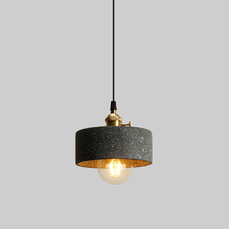 Nordic Black/Grey Pendant Hanging Light With Cement Shade And Rotary Switch - Single Bedside Drop