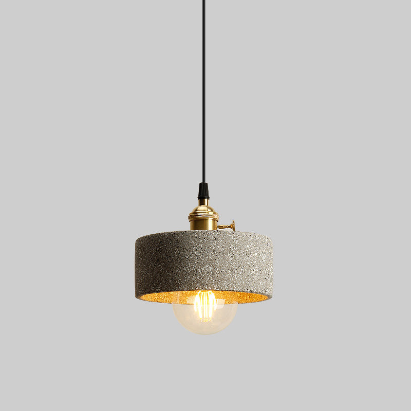 Nordic Black/Grey Pendant Hanging Light With Cement Shade And Rotary Switch - Single Bedside Drop