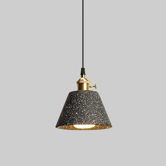Nordic Black/Grey Pendant Hanging Light With Cement Shade And Rotary Switch - Single Bedside Drop