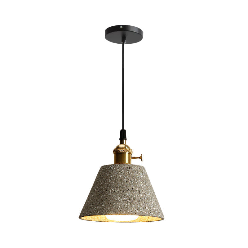 Nordic Black/Grey Pendant Hanging Light With Cement Shade And Rotary Switch - Single Bedside Drop