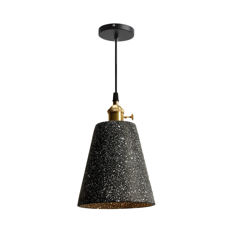 Nordic Black/Grey Pendant Hanging Light With Cement Shade And Rotary Switch - Single Bedside Drop