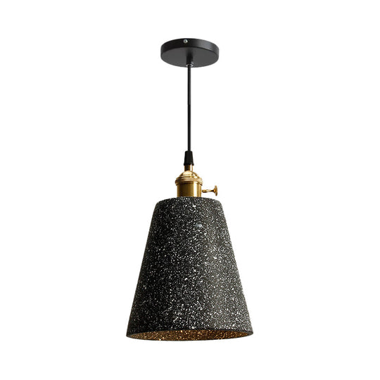 Nordic Black/Grey Pendant Hanging Light With Cement Shade And Rotary Switch - Single Bedside Drop