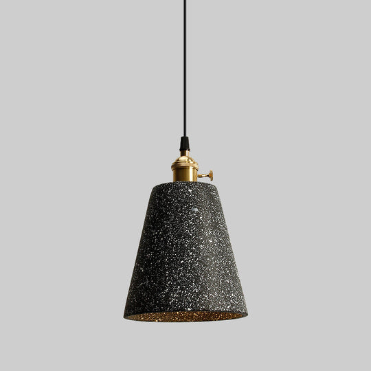 Nordic Black/Grey Pendant Hanging Light With Cement Shade And Rotary Switch - Single Bedside Drop