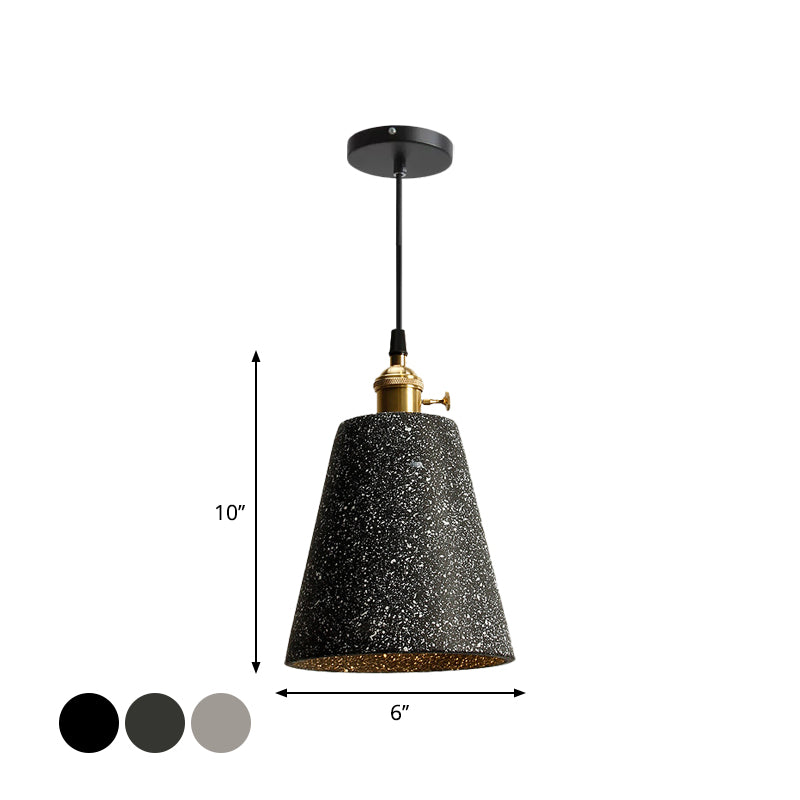 Nordic Black/Grey Pendant Hanging Light With Cement Shade And Rotary Switch - Single Bedside Drop