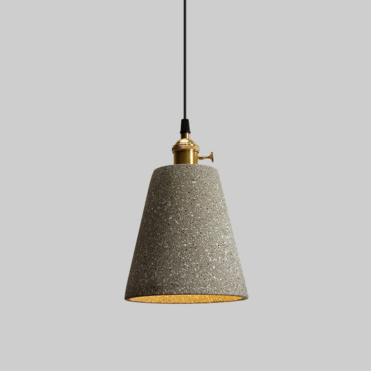 Nordic Black/Grey Pendant Hanging Light With Cement Shade And Rotary Switch - Single Bedside Drop