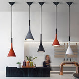 Minimalist Funnel Pendant Light In Red/Black/White Single Cement Hanging Fixture For Bedside Red
