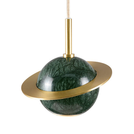 Designer Marble Pendant Lamp For Restaurants: Globe Hanging Light With Led Black/White/Green & Brass