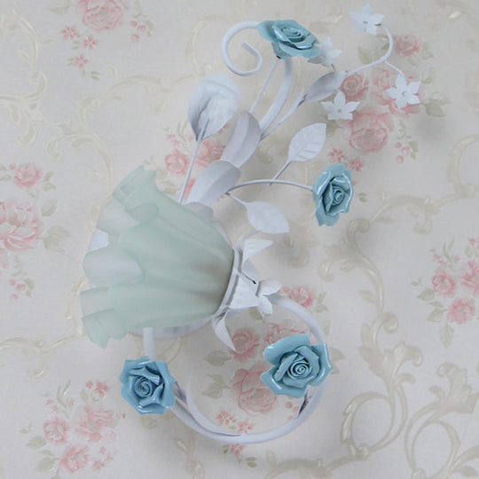 Flower Shade Frosted Glass Wall Sconce - Countryside 1-Light Bedroom Lamp In White