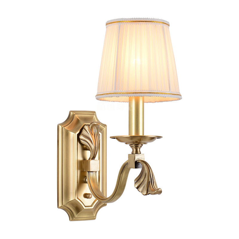 Gold Pleated Cone Wall Sconce With Traditional Style For Living Room 1 /