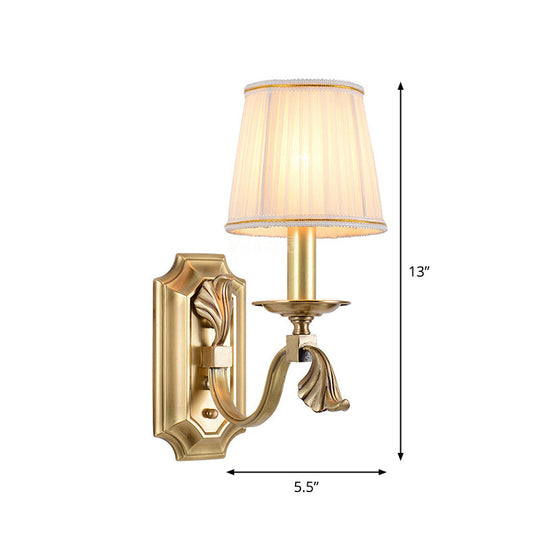 Gold Pleated Cone Wall Sconce With Traditional Style For Living Room