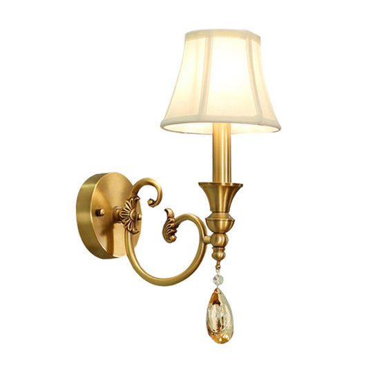 Classic Flared Wall Sconce In Gold With Crystal Drop - 1/2-Light Fabric Lamp 1 /