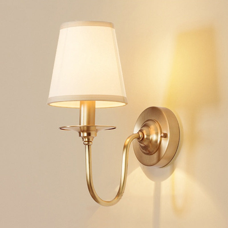 Traditional White Wall Lamp With Gold Swoop Arm & Cone Light