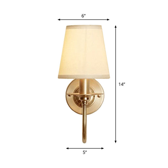 Traditional White Wall Lamp With Gold Swoop Arm & Cone Light