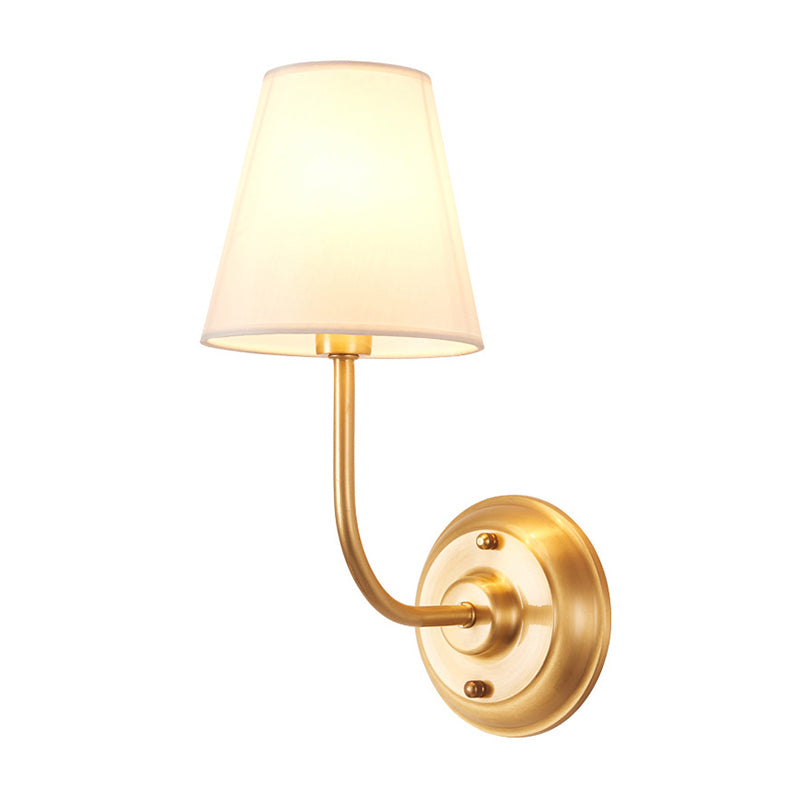 Minimalist Gold Wall Mount Lamp With Conical Fabric Shade - Single Bulb