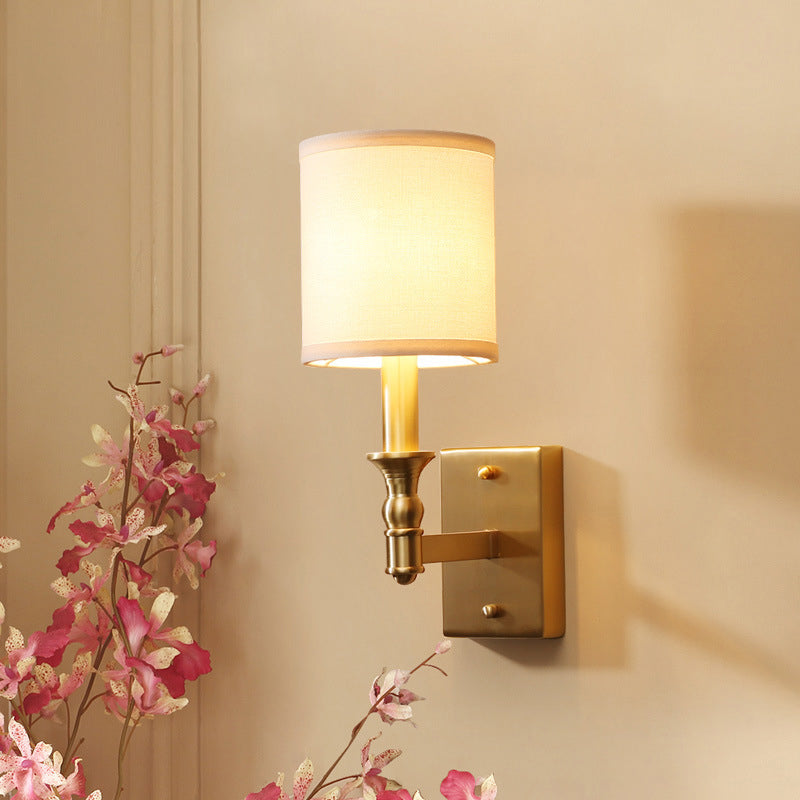 Gold Fabric Wall Light Kit - Simplicity 1-Light Bedroom Mount