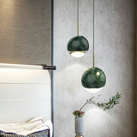 Marble Led Pendant Light Kit - Designer Black/White/Green Hanging Lamp For Living Room Green / A