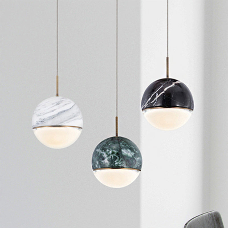 Marble Led Pendant Light Kit - Designer Black/White/Green Hanging Lamp For Living Room