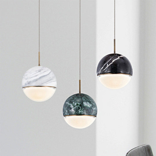 Marble Led Pendant Light Kit - Designer Black/White/Green Hanging Lamp For Living Room