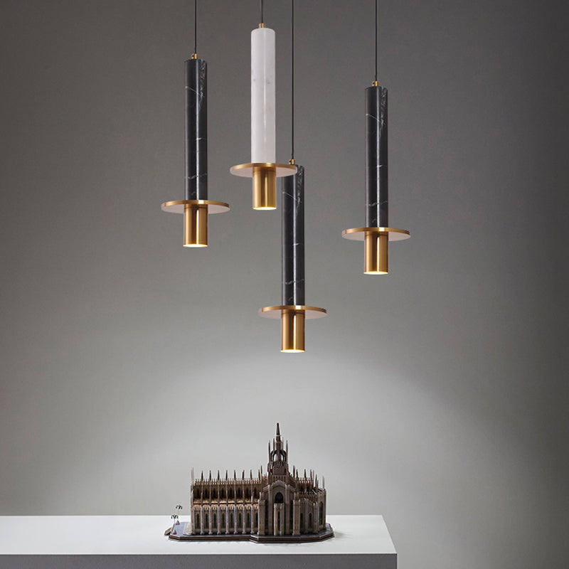 Sword Pendant Ceiling Light - Designer Marble Dining Room Led Hanging Lamp Black/White/Beige & Brass