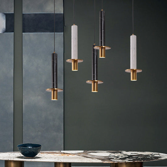 Marbled Sword Pendant Ceiling Light With Led And Brass Finish For Dining Room