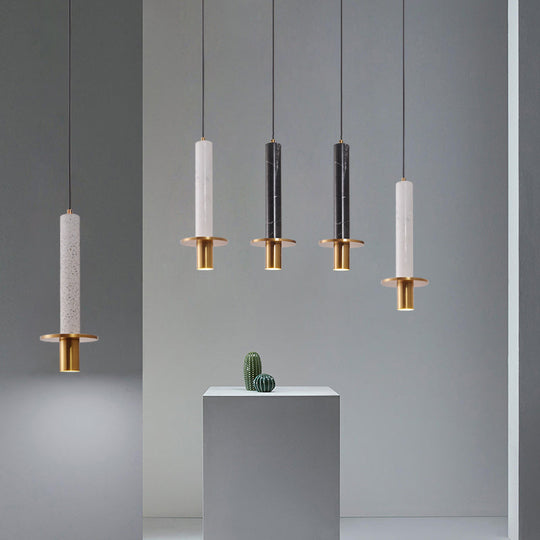 Marbled Sword Pendant Ceiling Light With Led And Brass Finish For Dining Room