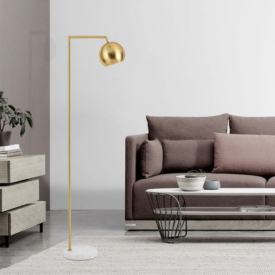 Swivelable Floor Lamp With Dome Shade - Arch/Right Angle Postmodern Metal 1-Light Gold Stand