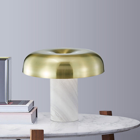 Olive - Lampe de table minimaliste en forme de champignon Lampe de nuit minimaliste en marbre à 1 lumière avec finition blanche et bronze