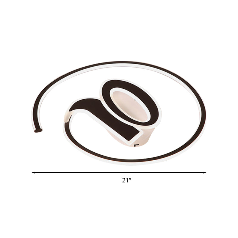 Modern Black Acrylic Led Ceiling Lamp - Number Shaped Flush Light For Kindergarten