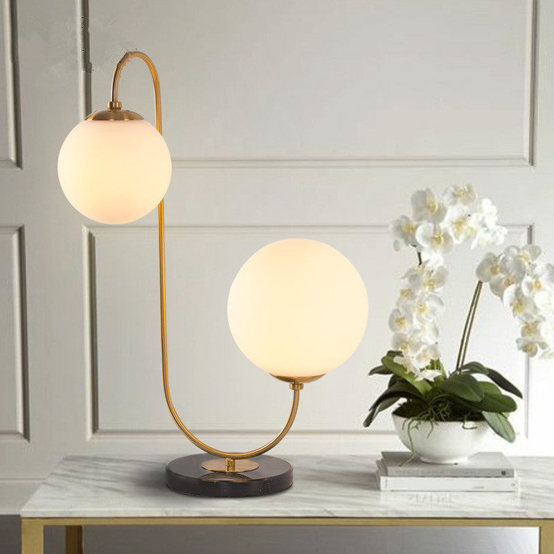 Sulafat - Gold S/C Shaped/Bend Bedside Table Light Metal 1/2-Head Designer Night Lamp In With Ball
