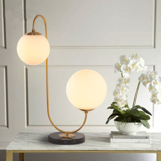 Sulafat - Gold S/C Shaped/Bend Bedside Table Light Metal 1/2-Head Designer Night Lamp In With Ball