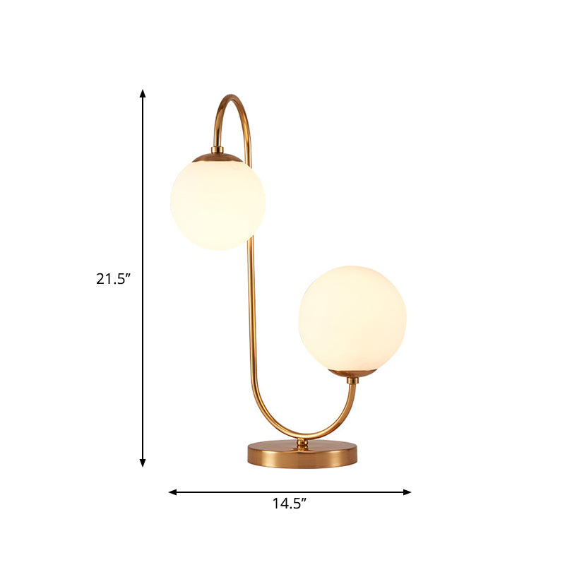 Sulafat - Gold S/C Shaped/Bend Bedside Table Light Metal 1/2-Head Designer Night Lamp In With Ball