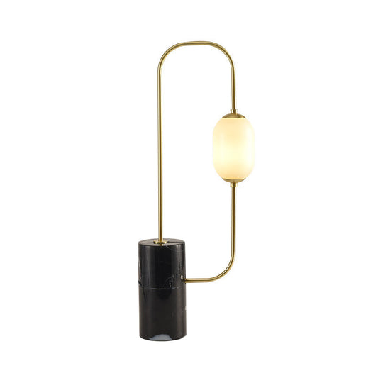 Caterina - Lampe de chevet design à 1 lampe en marbre noir et laiton avec abat-jour ovale en verre laiteux