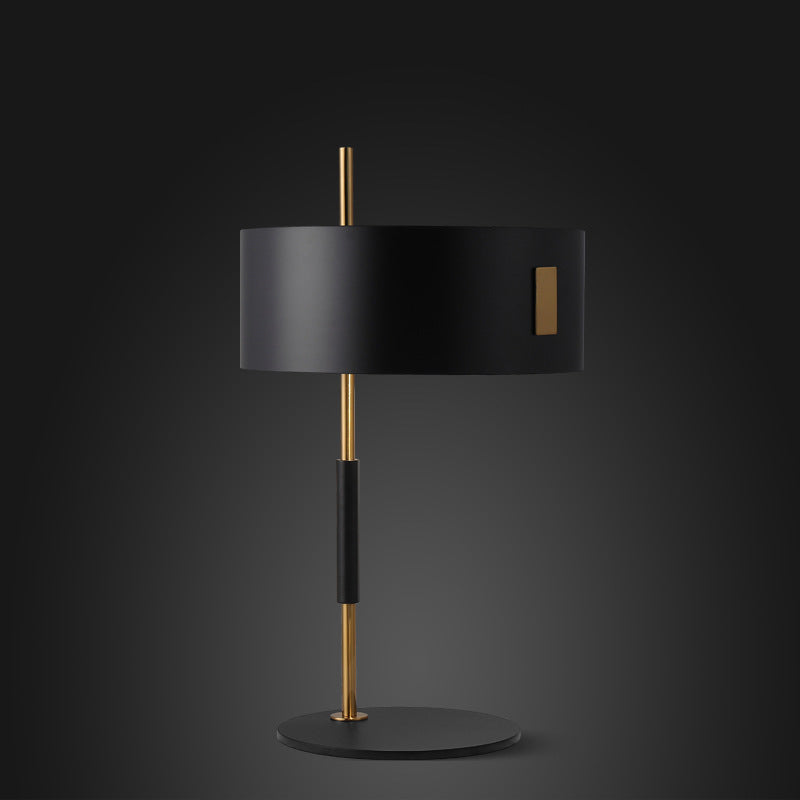 Minimalistic Black And Brass Round Night Lamp: Stylish Metal Table Light For Living Room