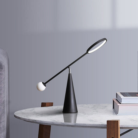 Geometric Marble Table Lamp With Adjustable Balance Arm - Modern Nightstand Light For Living Room In