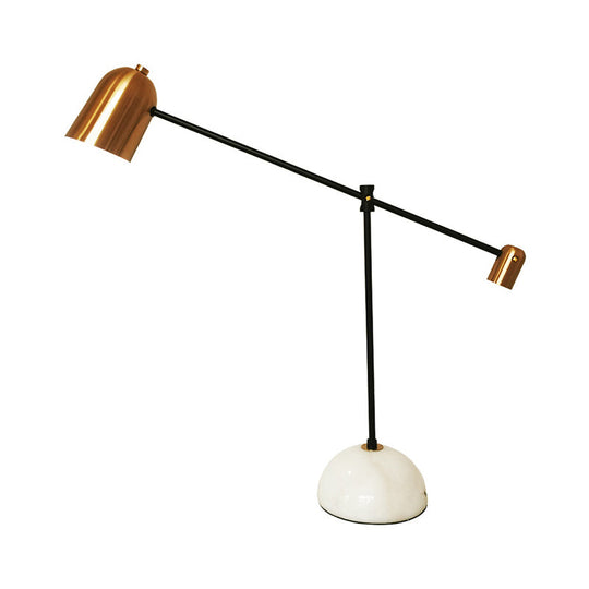 Algedi - Lampe de bureau design en laiton blanc : abat-jour en métal cloche, bras équilibré,
