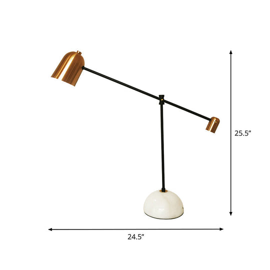 Algedi - Lampe de bureau design en laiton blanc : abat-jour en métal cloche, bras équilibré,